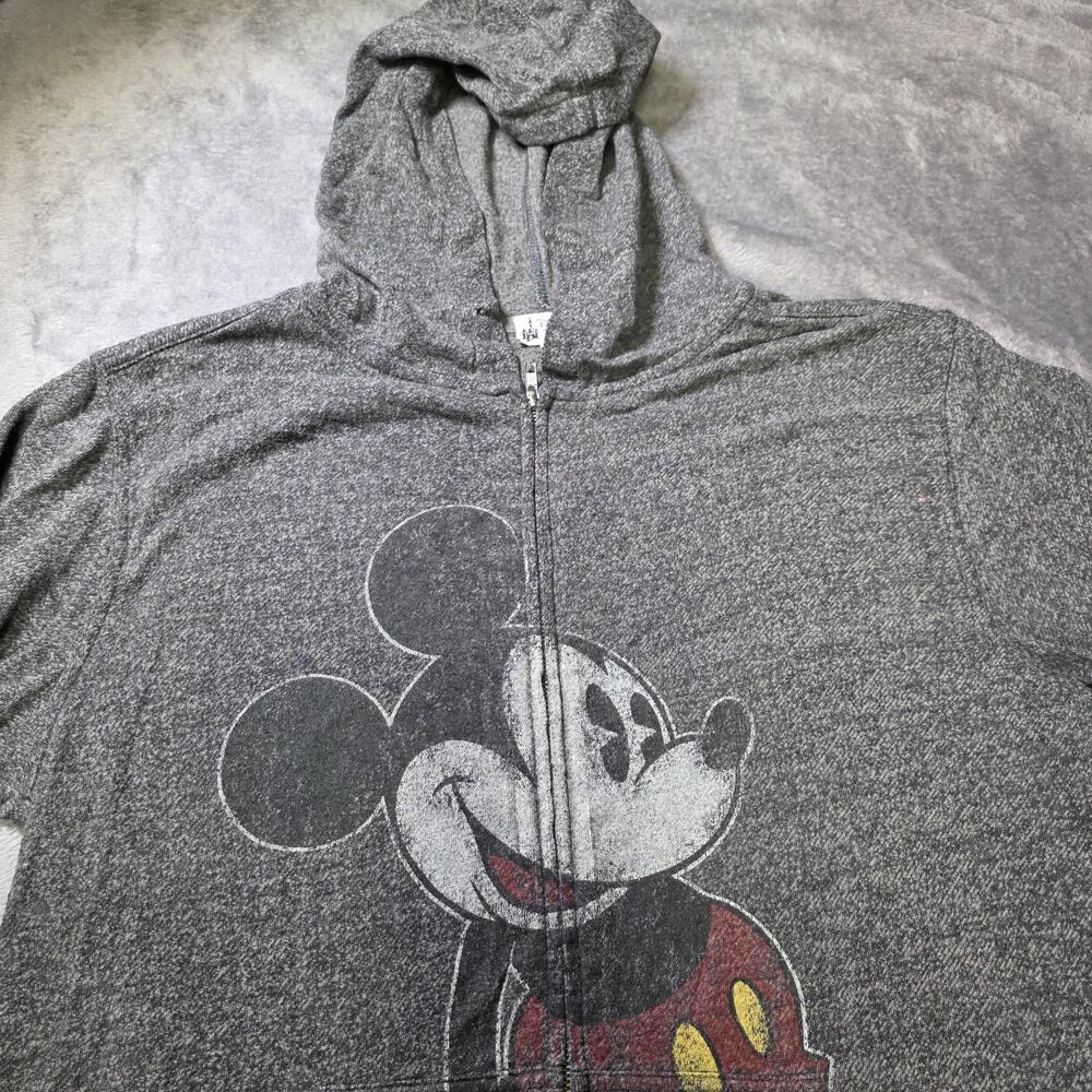 Disney Parks Hoodie Womens Large Gray Mickey Mouse Full Zip Lightweight Graphic